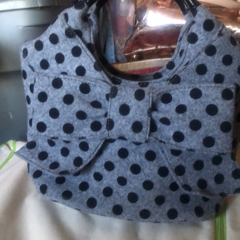 Kate Spade polkadot wool Big Bow Clutch style Handbag